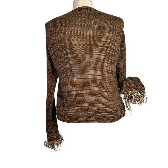Vintage Rico Womens Knit Cardigan Sweater Brown Fringed Hem sleeve fringe Medium - Picture 2 of 7